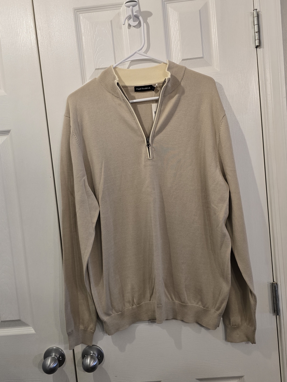 NWT Paul Fredrick Men's Beige Half-Zip Sweater - Large